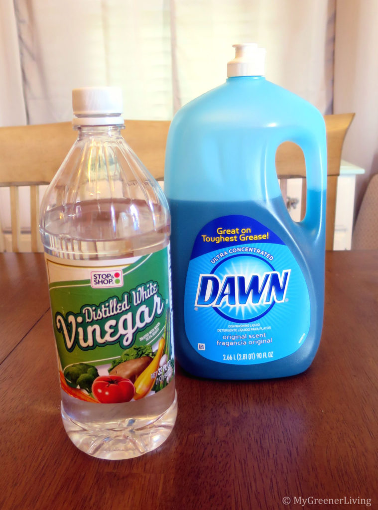 5% acidity white vinegar and Dawn dish detergent